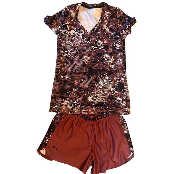 Under Armour Women's Velocity Obscura Athleisure T shirt & short Set. Size Small - Picture 1 of 10